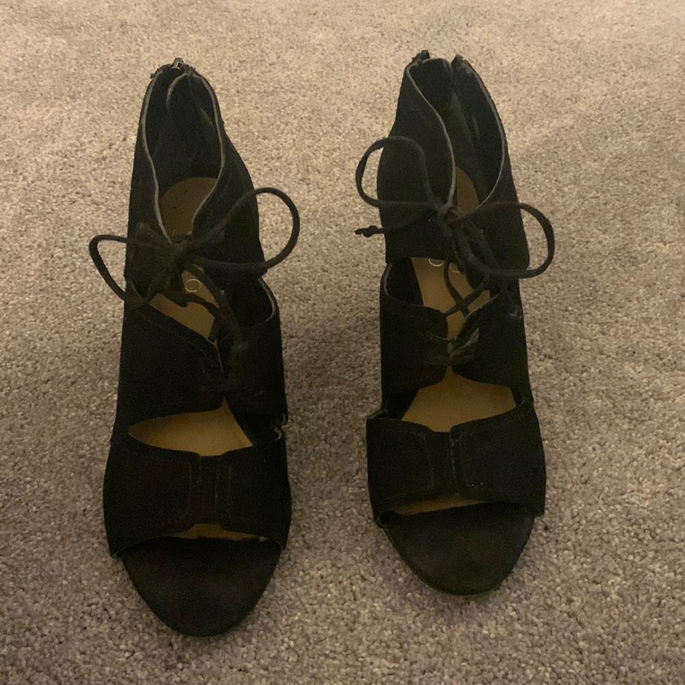 Black peeptoe heels